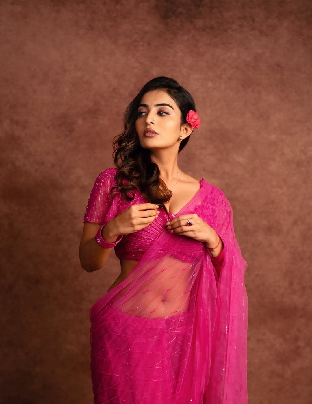 Actress Ananya Nagalla Rises Heat In Pink Colour Saree
